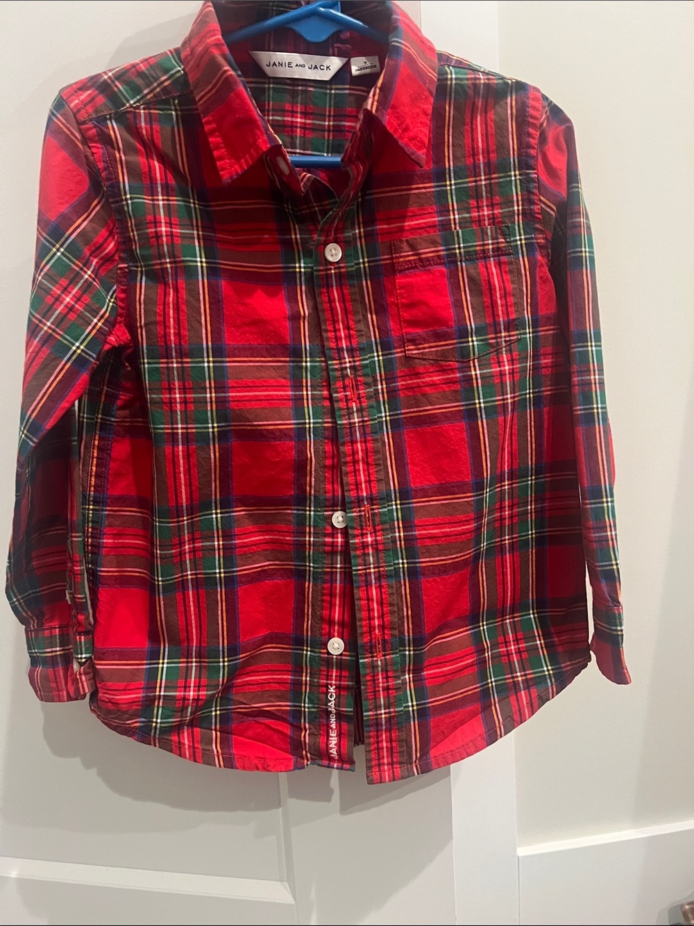 Janie and Jack Red Green Plaid Button-Down Shirt